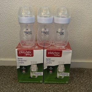 3 Playtex baby bottles with liners